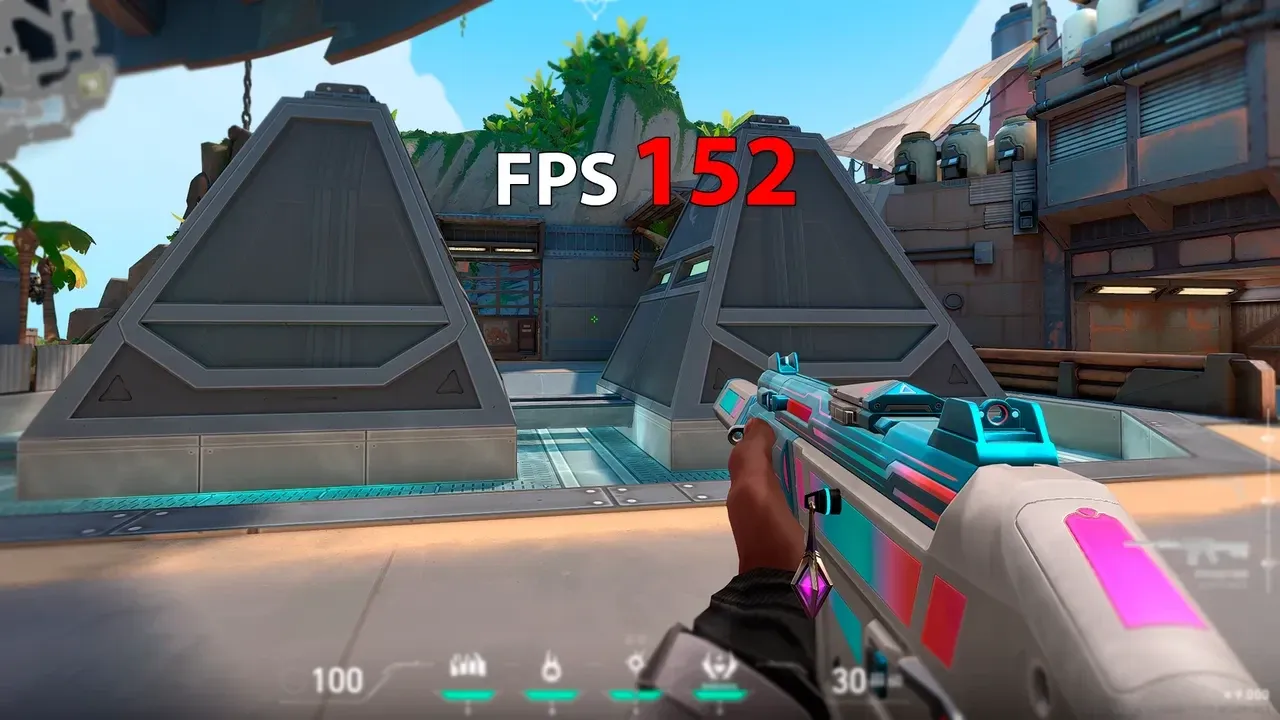 Cena do Valorant com o contador de quadros marcando 152 FPS, antes do boost.